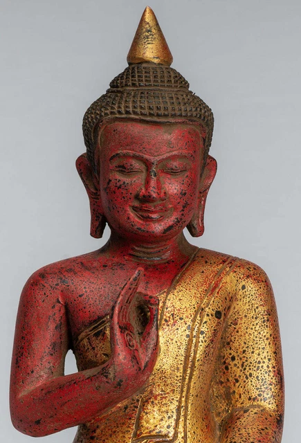 Buddha - Antique Khmer Style Seated Wood Buddha Statue Teaching Mudra - 32cm/13" 2