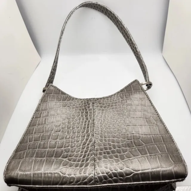 Liz Claiborne Gray Croc  Snake skin silver Purse hand bag