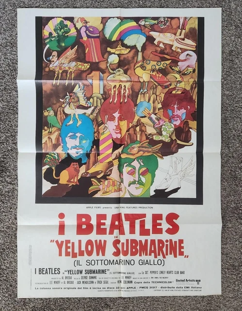 Beatles VINTAGE 1968 LARGE ITALIAN ORIGINAL ' YELLOW SUBMARINE ' MOVIE POSTER !