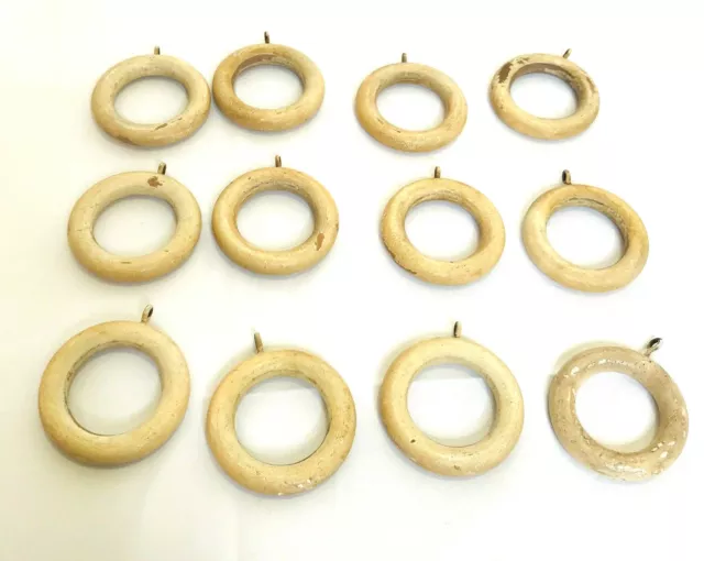 Vtg Lot of 12 Rustic Wooden Painted Curtain Rod Pole Rings Crafts Home Decor A1