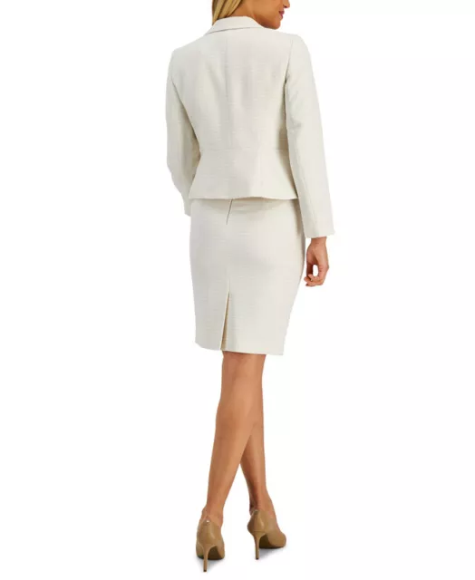 Le Suit Women's Textured Three-Button Pencil Skirt Suit (Cream, 2P) 2