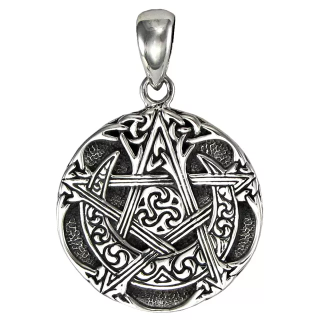 Sterling Silver Small Moon Pentacle Pendant - Dryad Design - Wiccan Pentagram