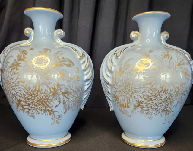 Vintage Pair of American St Regis Porcelain Blue Gold Vases 9" RARE