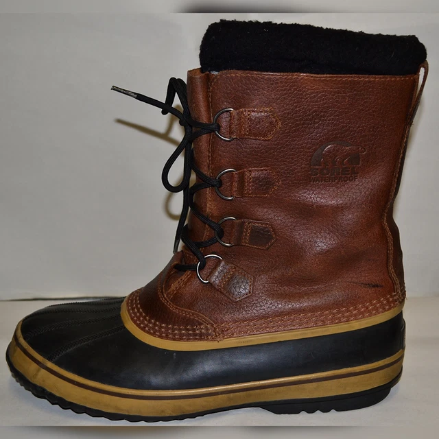 VINTAGE SOREL MENS Leather Boots Winter Snow Waterproof Rubber Brown