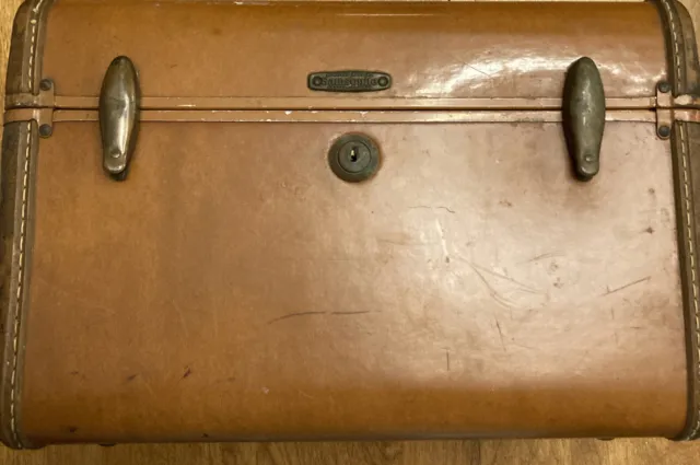 Vintage Samsonite Shwayder Bros Leather Luggage Train Case  Tan/Brown