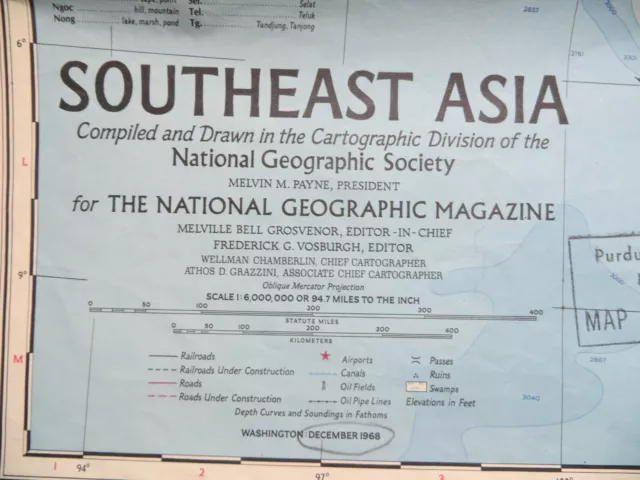 Vintage 1968 National Geographic Map - Southeast Asia - 27" x 33"