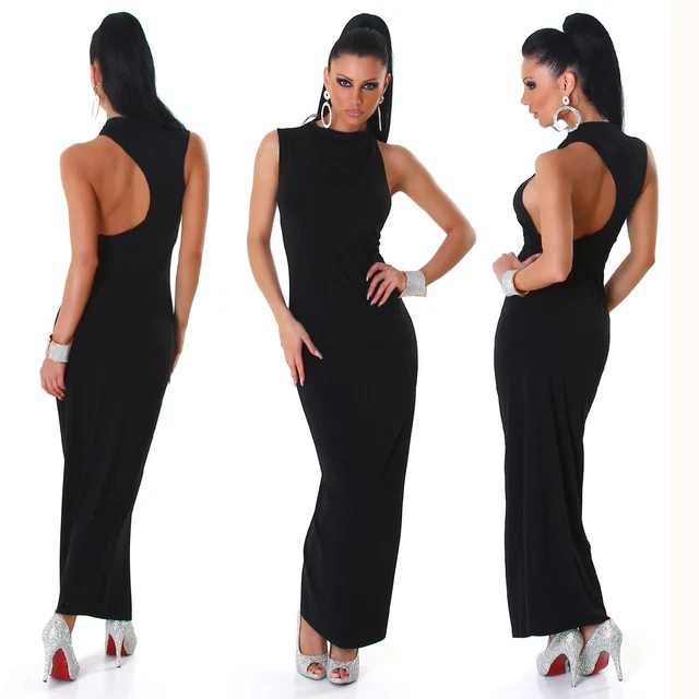 Vestito Lungo Estivo Abito Cerimonia da Sera Nero Elegante Schiena Scoperta S