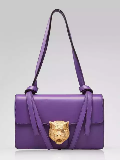 Gucci Purple Calfskin Leather Animalier Shoulder Bag