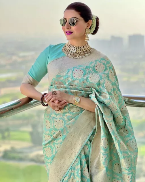Saree Indian Wedding Party Wear Pakistani Designer Banarasi Soft Silk Sari