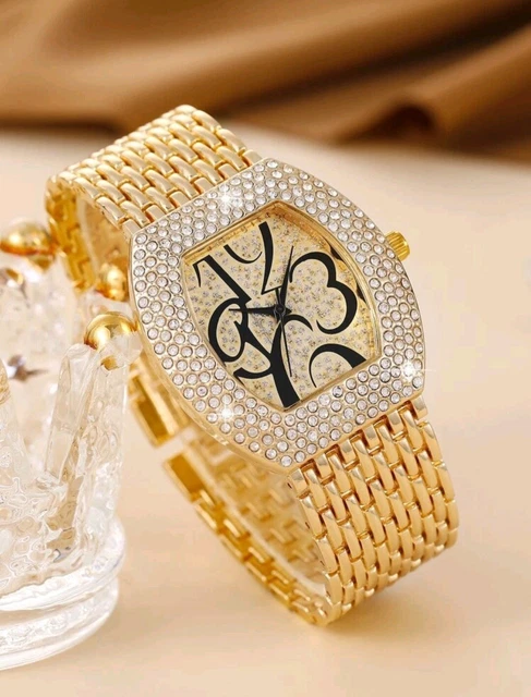 Armbanduhr Modeschmuck Uhren Damen Frauen Mädchen Strass Quarz Golden Geschenk