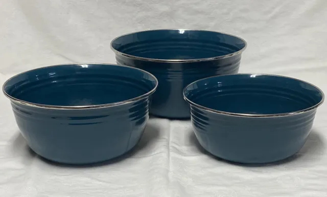 Vintage Retired Fiesta Ware JUNIPER Set of 3 Enamelware Nesting Mixing Bowls