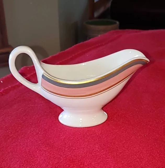 Vtg Shenango China Restaurant Ware Pink, Black, Gold Trimmed Gravy Boat 7x4x2.5