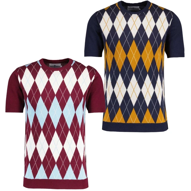 MENS BROWN 60S 70s Retro Mod Striped T Shirt £14.99 - UK