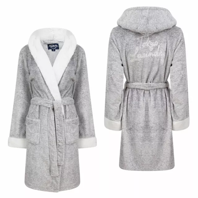 Tokyo Laundry Dressing Gown Women's Hooded Bath Robe Soft Fleece Warm Sleepwear