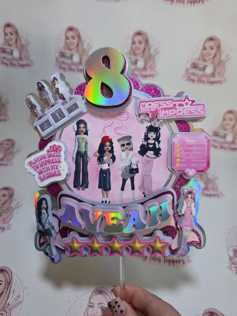 DRESS TO IMPRESS theme birthday cake topper personalised With name and age  game 7.99 - PicClick UK