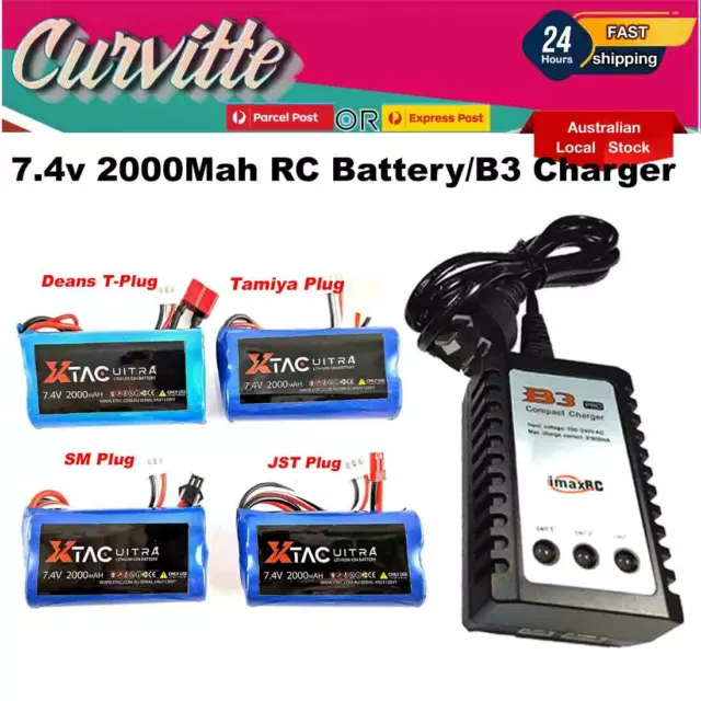 Li-ion Battery 7.4v 2000mAH 2S Deans T-Plug JST SM Tamiya B3 Charger For RC Cars