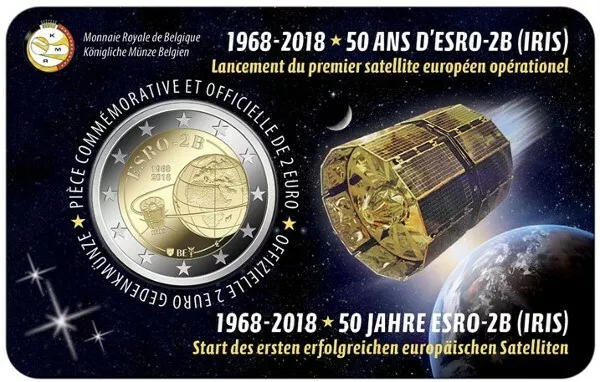 Belgica 2 Euros 2018 - Conm. Satelite Europeo Esro-2B - En Coincard -