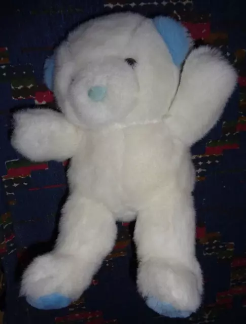 Ib2/ Doudou Peluche Ancien Bout'chou Ours Blanc Bleu Fourrure  Quasi Neuf