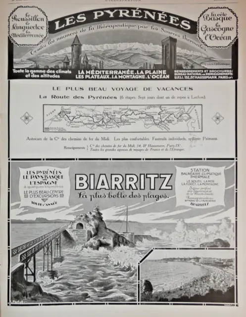 1926 Press Advertisement Les Pyrénées Roussillon Linguedoc Biarritz Basque Gascogne