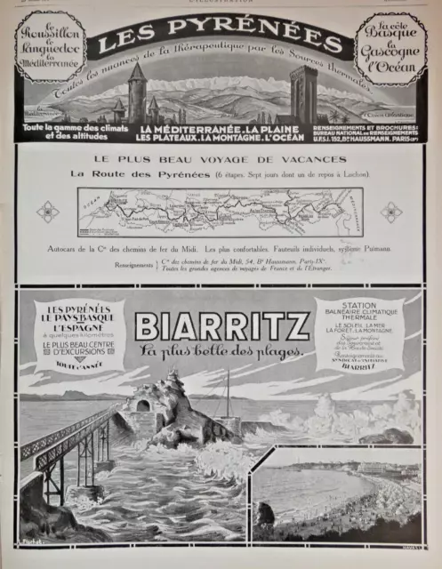 Publicité Presse 1926 Les Pyrénées Roussillon Languedoc Biarritz Basque Gascogne
