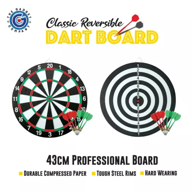 Reversible Dart Board Professional Durable Fun Family Game Classic Darts 43cm