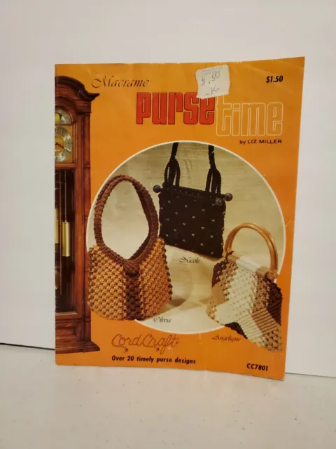 Bolsos de hombro con patrones de macrame vintage cordón de tiempo artesanal 1978 manipulados sobre hombro