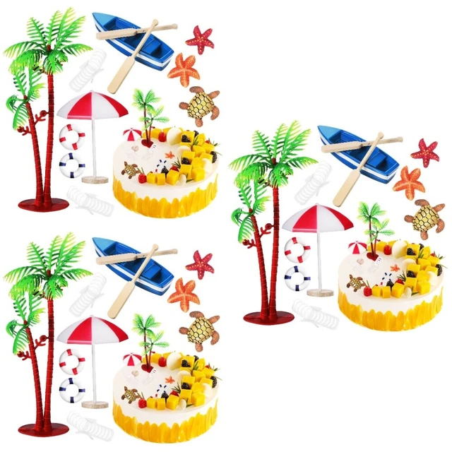 30 pz decorazioni torta spiaggia a tema oceano palma barca ombrellone sedia micro
