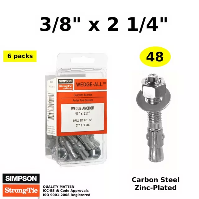 Concrete Anchors 3/8” x 2 ¼” Wedge Bolts Masonry Expansion Anchor Stud Zinc