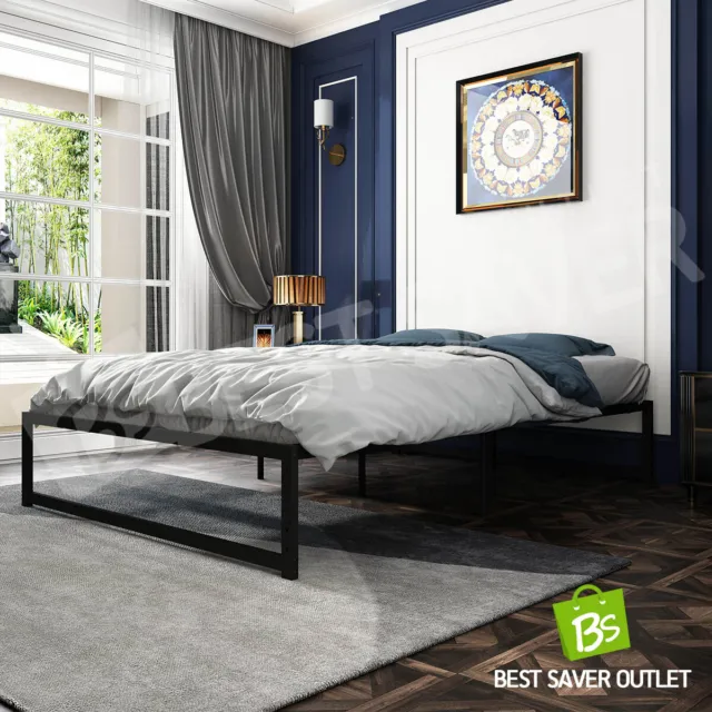 Bed Frame Queen Size Mattress Black Base Platform Bedroom Duty Steel Slat Bed