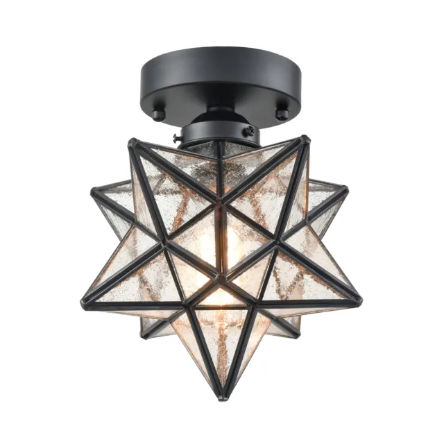 Moravian Star Light Flush Mount Ceiling Light with Seeded Glass Shade 8 inch