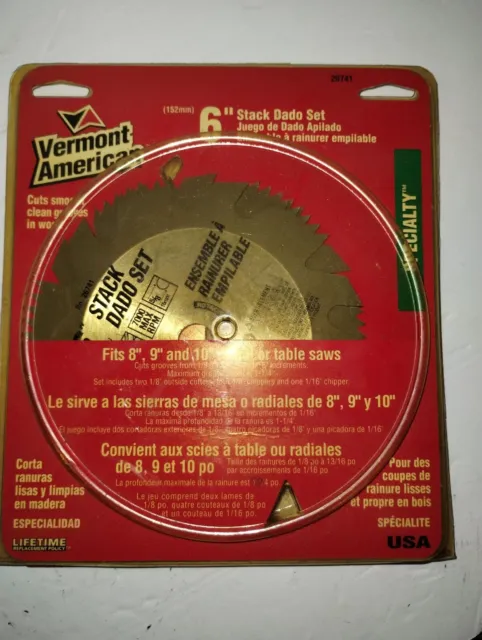 Vermont American 6" STACK DADO SET 7-pc Radial Table Saw Blade Set New Sealed !!