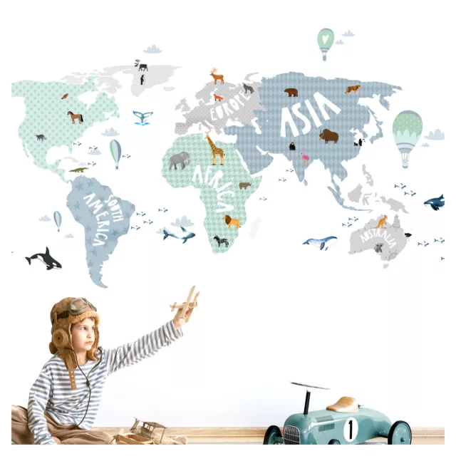 Autocollant Mural Chambre Enfant World Map XXL Tatouage Garçon Fille DL130