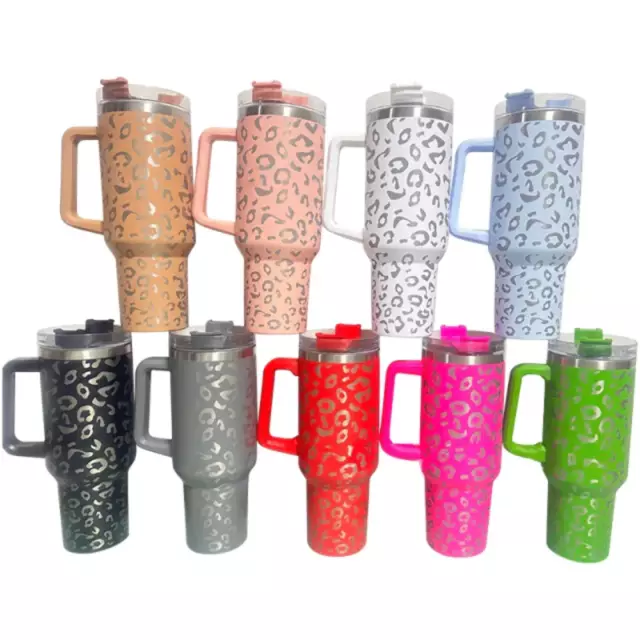 40oz Stanley Inspired Cheetah Leopard Laser Etched Stainless Steel Tumbler