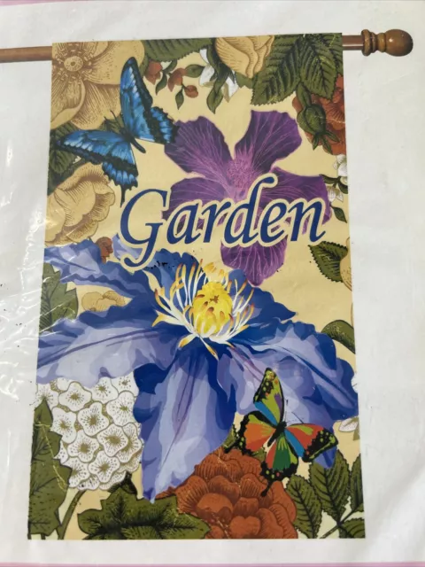 Spring Summer GARDEN Flowers Butterflies 28 x 40 House Flag Large NWT