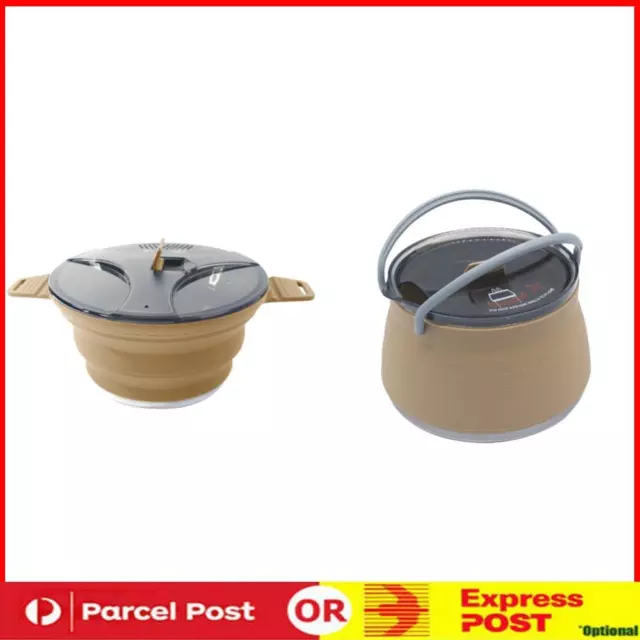 Foldable Portable Camping Cooker Pot Silicone Outdoor Kettle Cookware (Khaki)