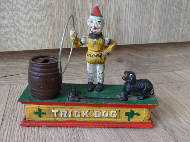 Tirelire mécanique en fonte  - Clown - chien - TRICK DOG