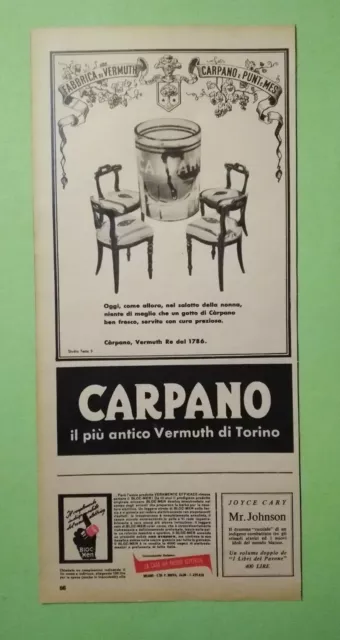 Pubblicita'Advertising Originale Vintage CARPANO Vermuth di Torino 1957 (A31)