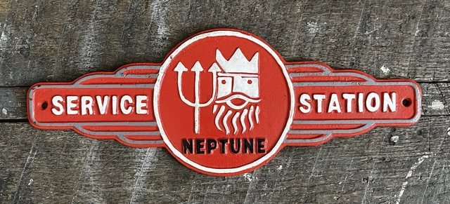 NEPTUNE Petrol Gas Service Station Cast Iron Plaque Sign, 5.5” x 14.75”