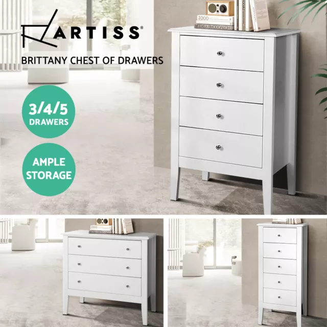 Artiss 3 4 5 Chest of Drawers Tallboy Storage Cabinet Dresser Lowboy White