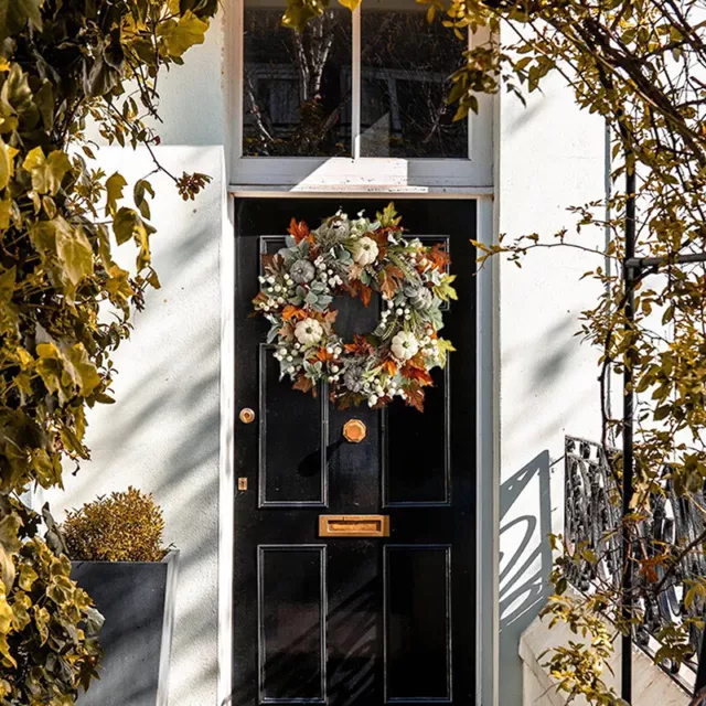 Thanksgiving Artificial Fall Maple Leaf And Pumpkin Wreath For Front Door Decor