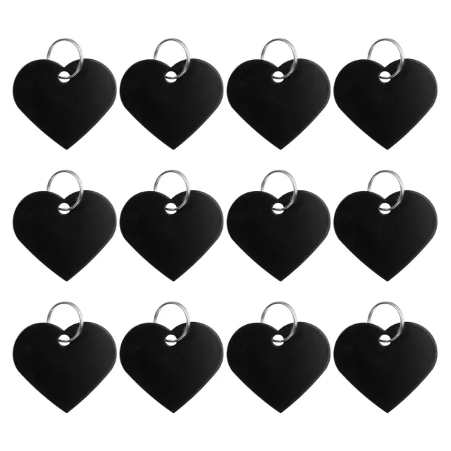 12Pcs Aluminum Blank Tag, Heart Shape Stamping Blanks with Key Rings, Black