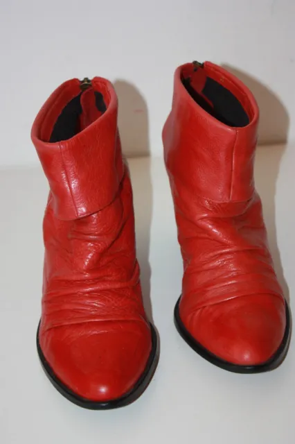 SAN MARINA  Bottines Boots Cuir Plissé Rouge Doublées Talons T 39 TBE 2