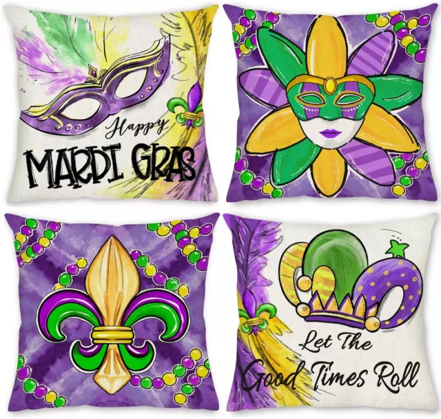 Mardi Gras Pillow Covers 18X18 Set of 4 Throw Pillow Covers - Happy Mardi Gras D