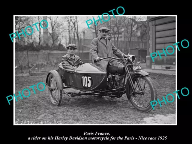 OLD LARGE HISTORIC PHOTO OF PARIS FRANCE HARLEY DAVIDSON MOTORCYCLE RIDER c1925