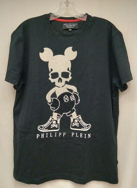 PHILIPP PLEIN MICKEY Mouse Skull Boxer Print Black Cotton T Shirt