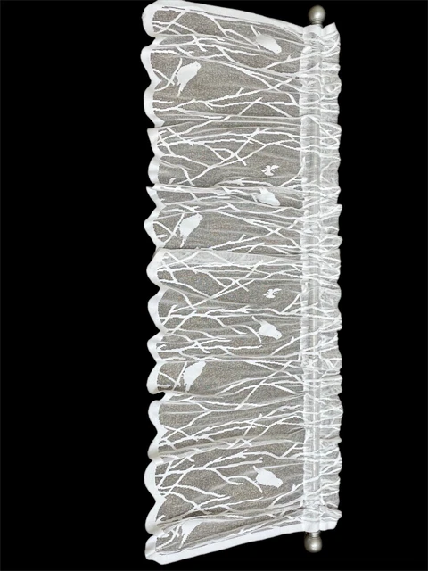 Sheer Valance Curtain Netted Lace Bird Butterfly White 53x14”