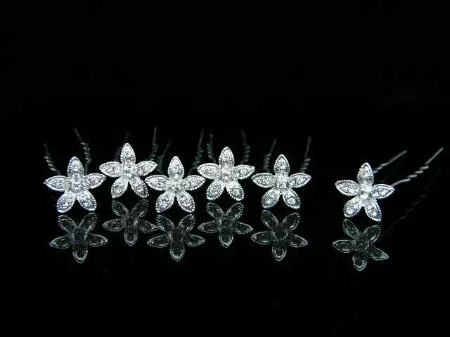 6 Pcs Bridal Wedding Prom Crystal Rhinestone Flower Hair Pins 2115