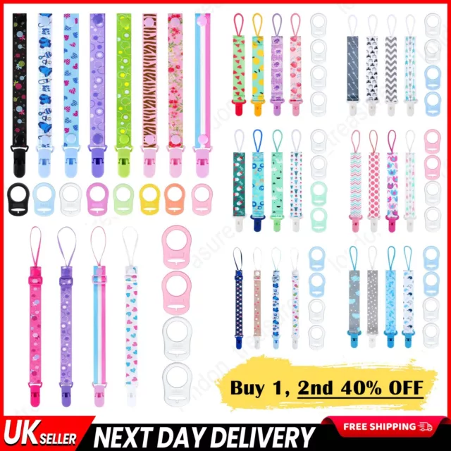 8 Dummy Clips Hearts Baby Boy Girl Soother Chain Holder Strap Pacifier BPA Free