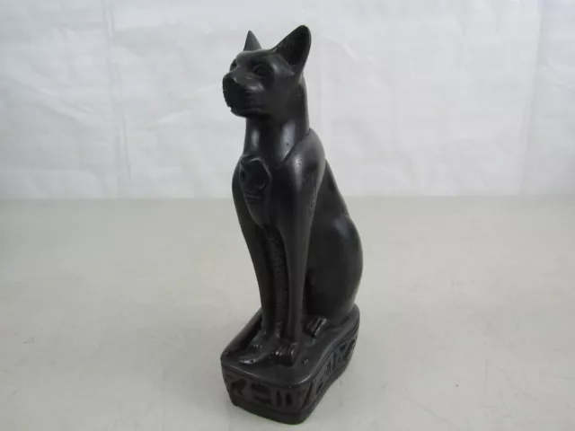 Vintage Egyptian Cat Goddess Bastet Statue Hand Carved Stone 6 1/4" Tall