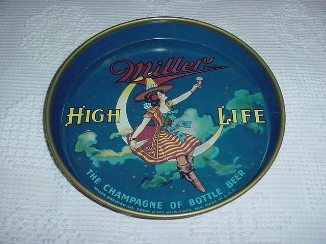 Mint Miller High Life Vintage 12" Beer Tray Tin Woman on Moon Milwaukee WI